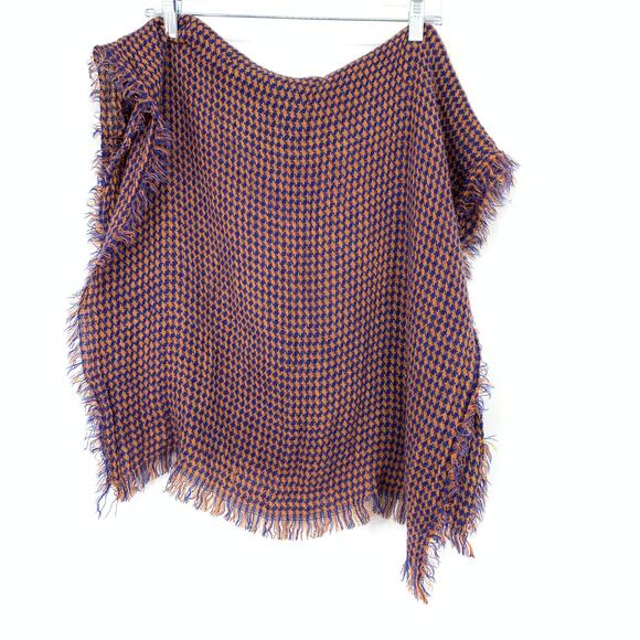 Unbranded Houndstooth Scarf Blue Orange Fringe Apx 24" X 78" - Picture 1 of 4